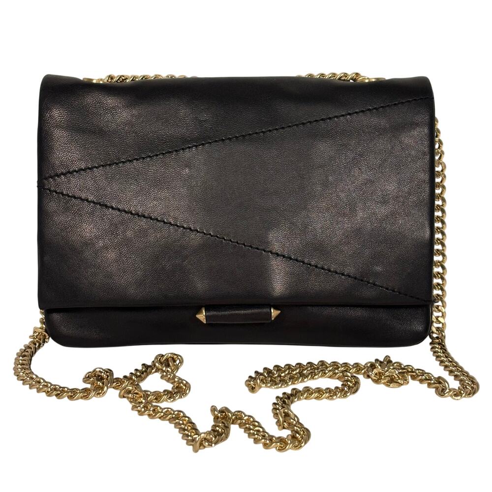 Brian Atwood Black Lamb Leather Gold Chain Small Cross Body Shoulder Clutch Bag